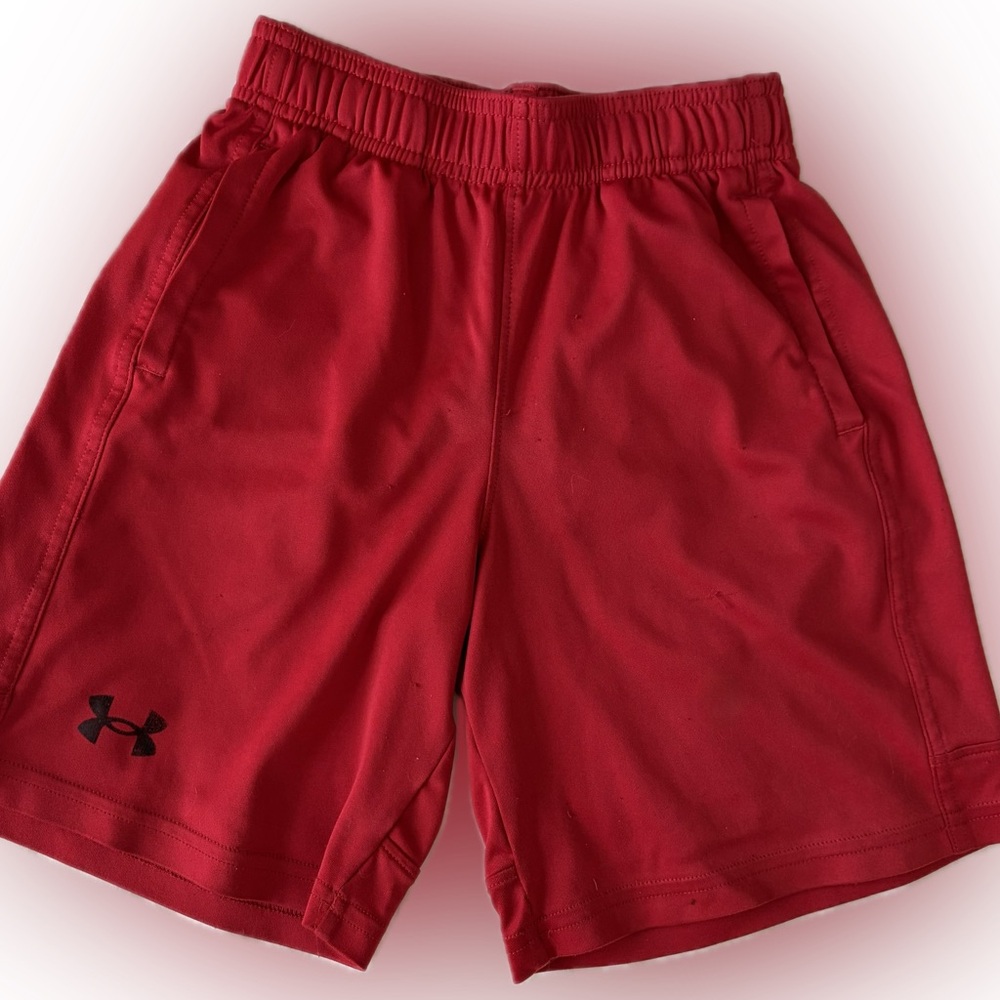 Under Armour Red Athletic Kid’s Shorts with Black Logo